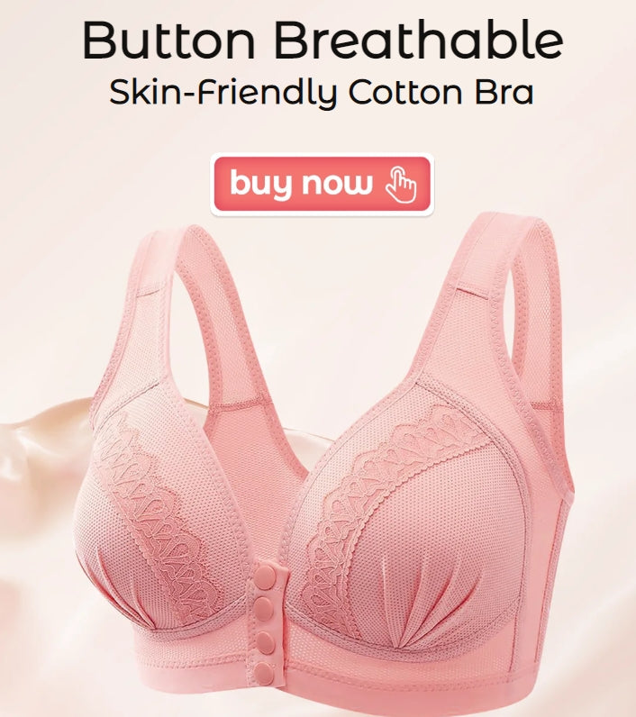 💥LAST DAY SALE ONLY $9.99!!💘CloudComfort™ Front-Button Cotton Bra – Breathable • Wire-Free • All-Day Support • Non-Padded & Skin-Friendly 🌿