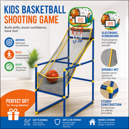 🥳2026 HOT SALE🥳💞50K+ SOLD!🏀🎯 50% OFF! Kids‘ Indoor Basketball Arcade Game – Auto ball return, sturdy & safe. 4 balls + pump included. Quick setup, endless fun! 🧒💨