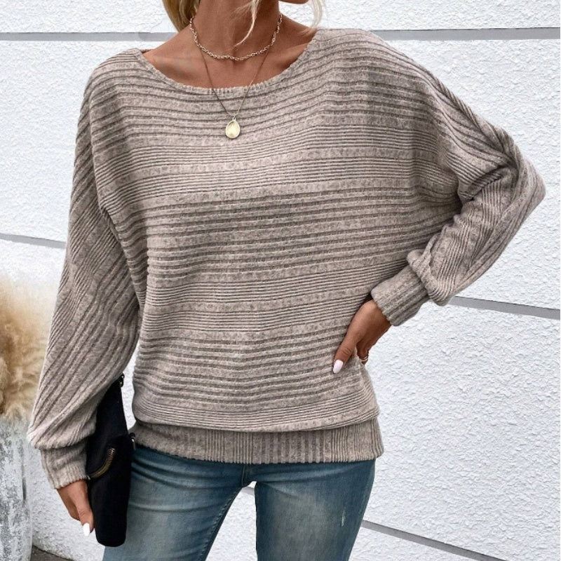 🎁New arrival 50% OFF💥Solid Round-Neck Striped Top with Long Sleeves