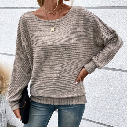 🎁New arrival 50% OFF💥Solid Round-Neck Striped Top with Long Sleeves