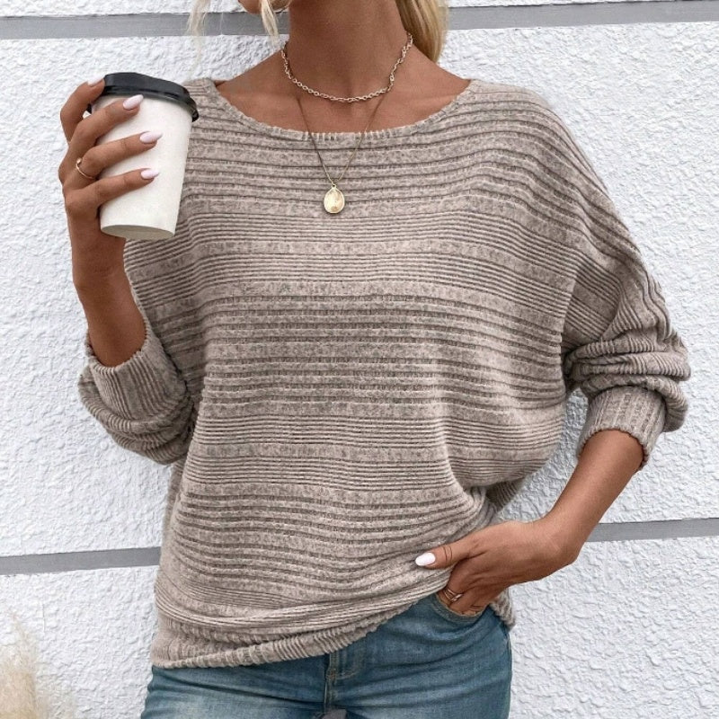 🎁New arrival 50% OFF💥Solid Round-Neck Striped Top with Long Sleeves