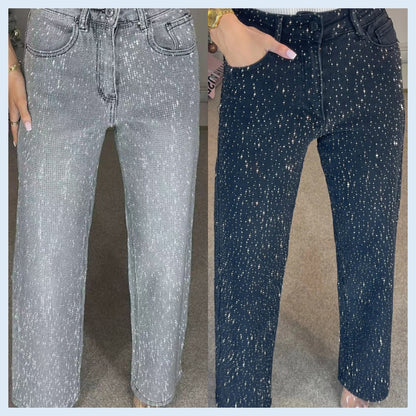🔥Limited-time offer-Rhinestone-Embellished Straight-Leg Jeans