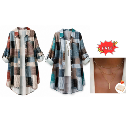 Casual Loose Fit Plaid Long Sleeve Shirt Plus Size Sun Protection Outerwear for Spring and Autumn