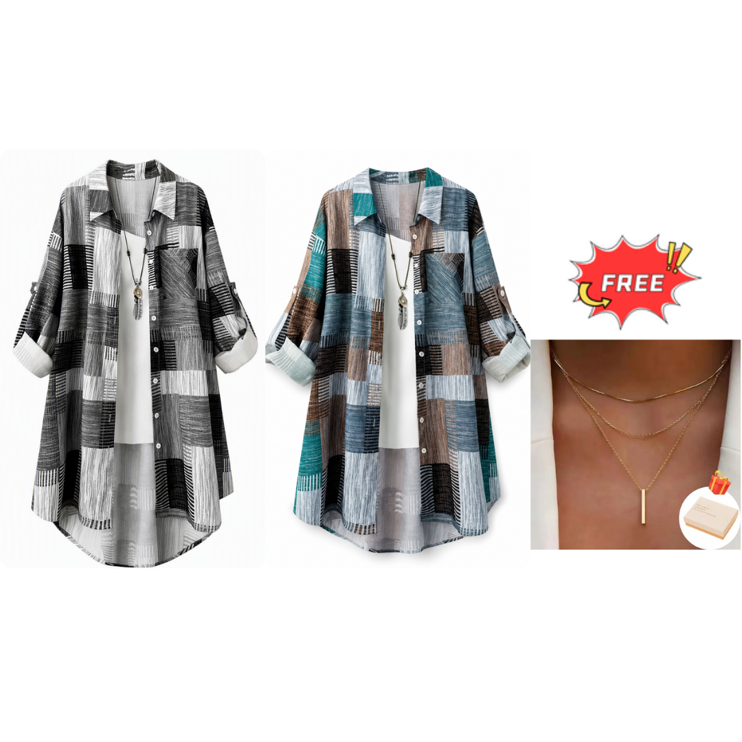 Casual Loose Fit Plaid Long Sleeve Shirt Plus Size Sun Protection Outerwear for Spring and Autumn