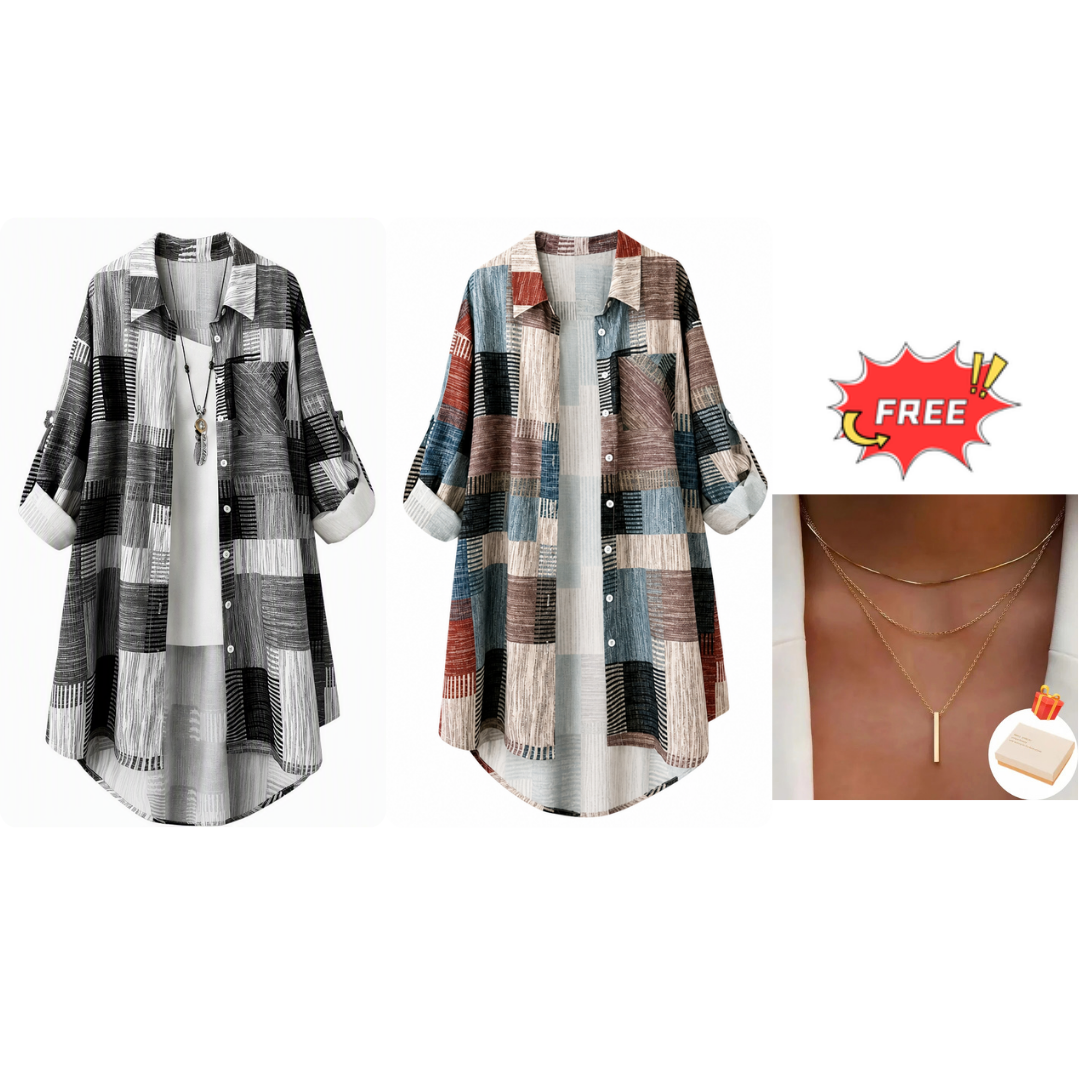 Casual Loose Fit Plaid Long Sleeve Shirt Plus Size Sun Protection Outerwear for Spring and Autumn