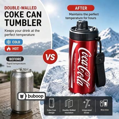 🥤Double-walled, insulated stainless steel cup in the shape of a cola can.