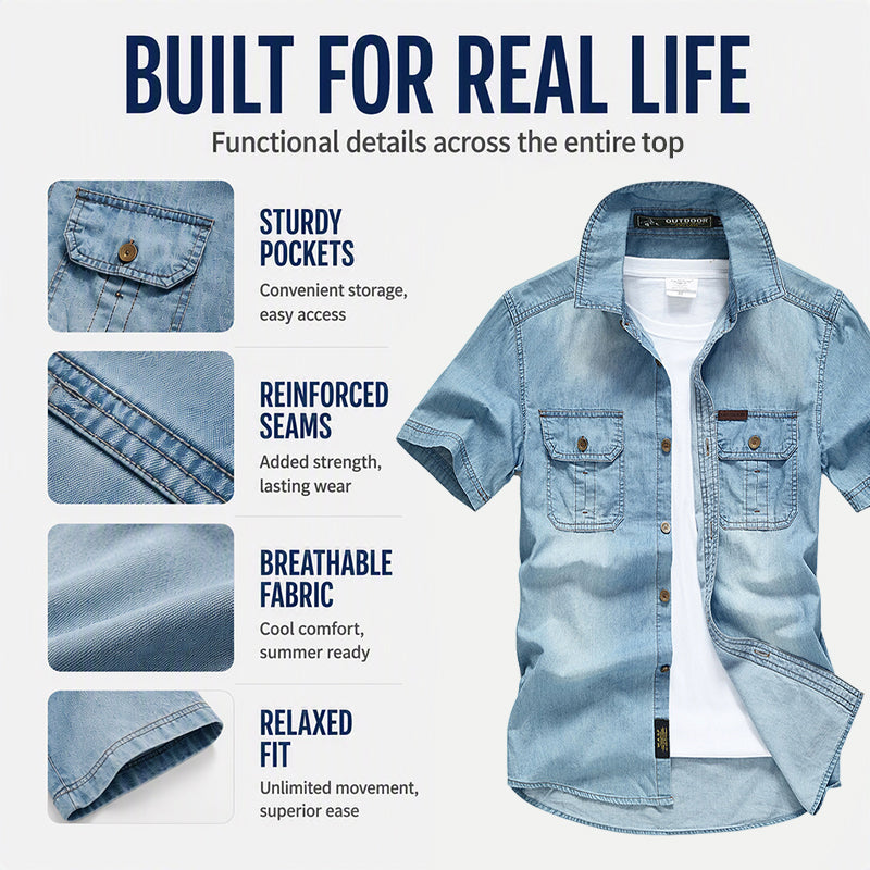 👕 Men’s Washed Denim Shirt – Rugged Charm, Effortless Cool 💙