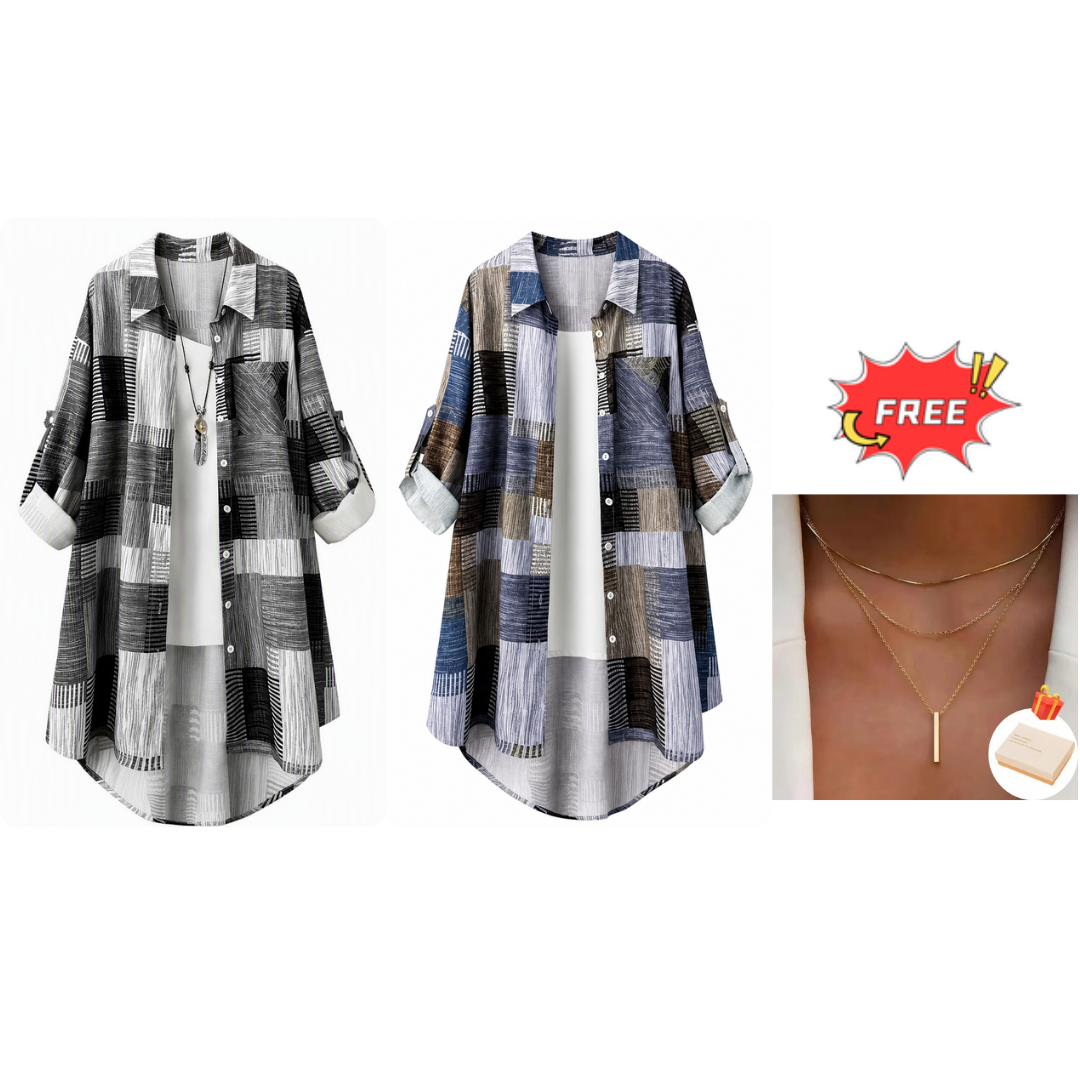 Casual Loose Fit Plaid Long Sleeve Shirt Plus Size Sun Protection Outerwear for Spring and Autumn