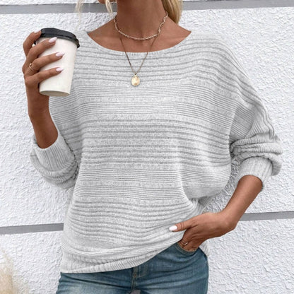 🎁New arrival 50% OFF💥Solid Round-Neck Striped Top with Long Sleeves