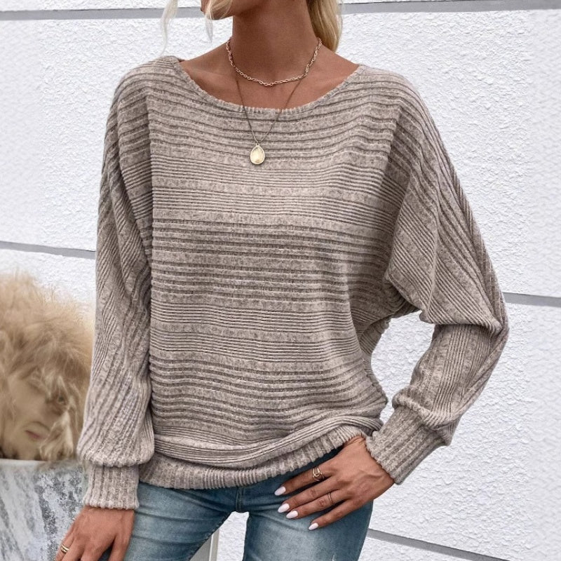 🎁New arrival 50% OFF💥Solid Round-Neck Striped Top with Long Sleeves