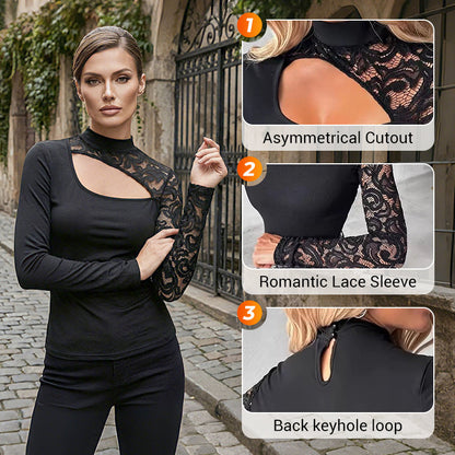 ⏳⏰Women's Asymmetrical Cutout Lace Sleeve Top
