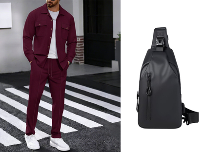 🔥 Men's Waffle Button-Up Jacket & Trousers Set – Breathable Waffle Knit, Relaxed Fit & Effortless Casual Style 👕👖