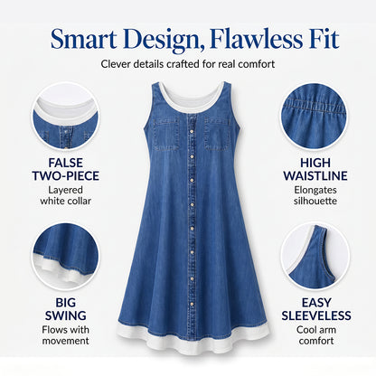 Women's Faux Two-Piece Denim Print Dress