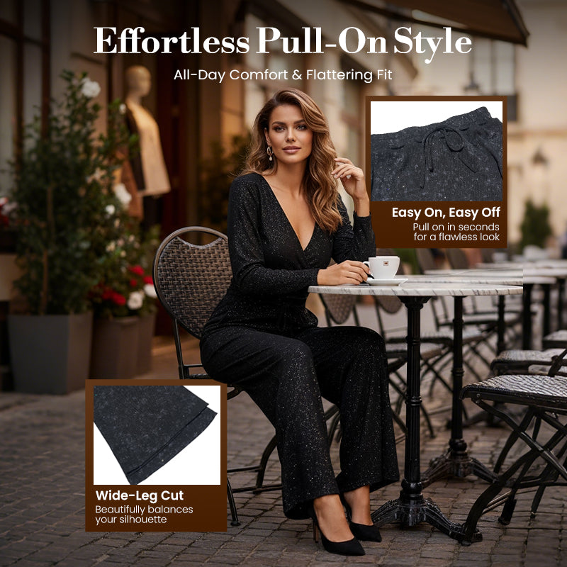 💖LAST DAY SALE 50% OFF🥰Women's Sequin Sparkle Wide Leg Pants with Elastic Waistband