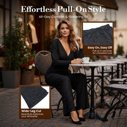 💖LAST DAY SALE 50% OFF🥰Women's Sequin Sparkle Wide Leg Pants with Elastic Waistband