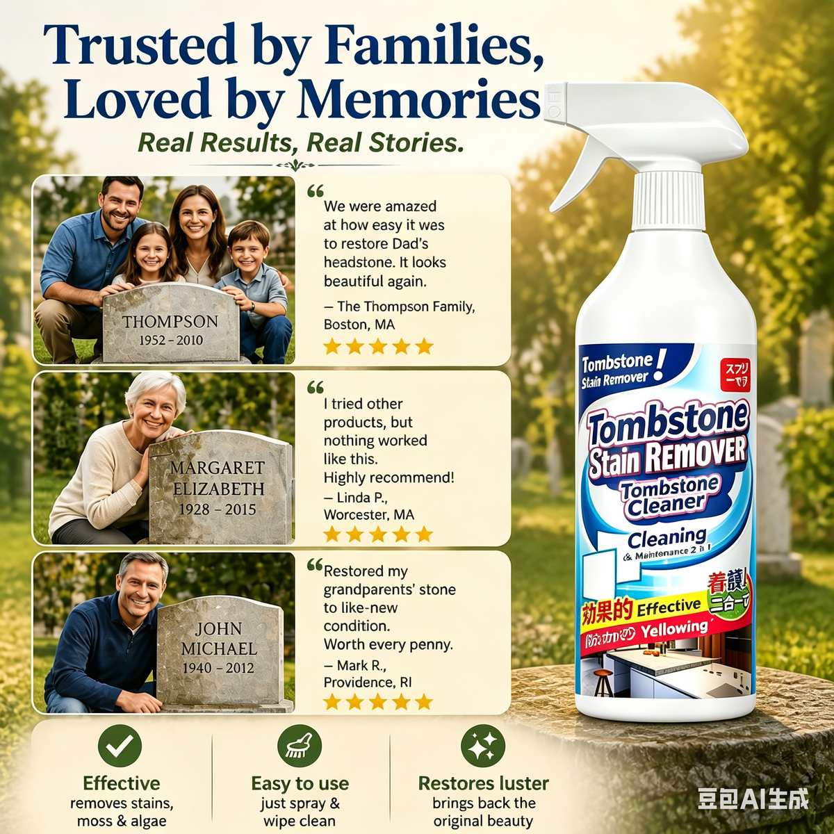 🔥Graveyard Moss Cleaner-Multi-functional stain remover spray-professionally removes moss and dirt from tombstones, stone cleaner