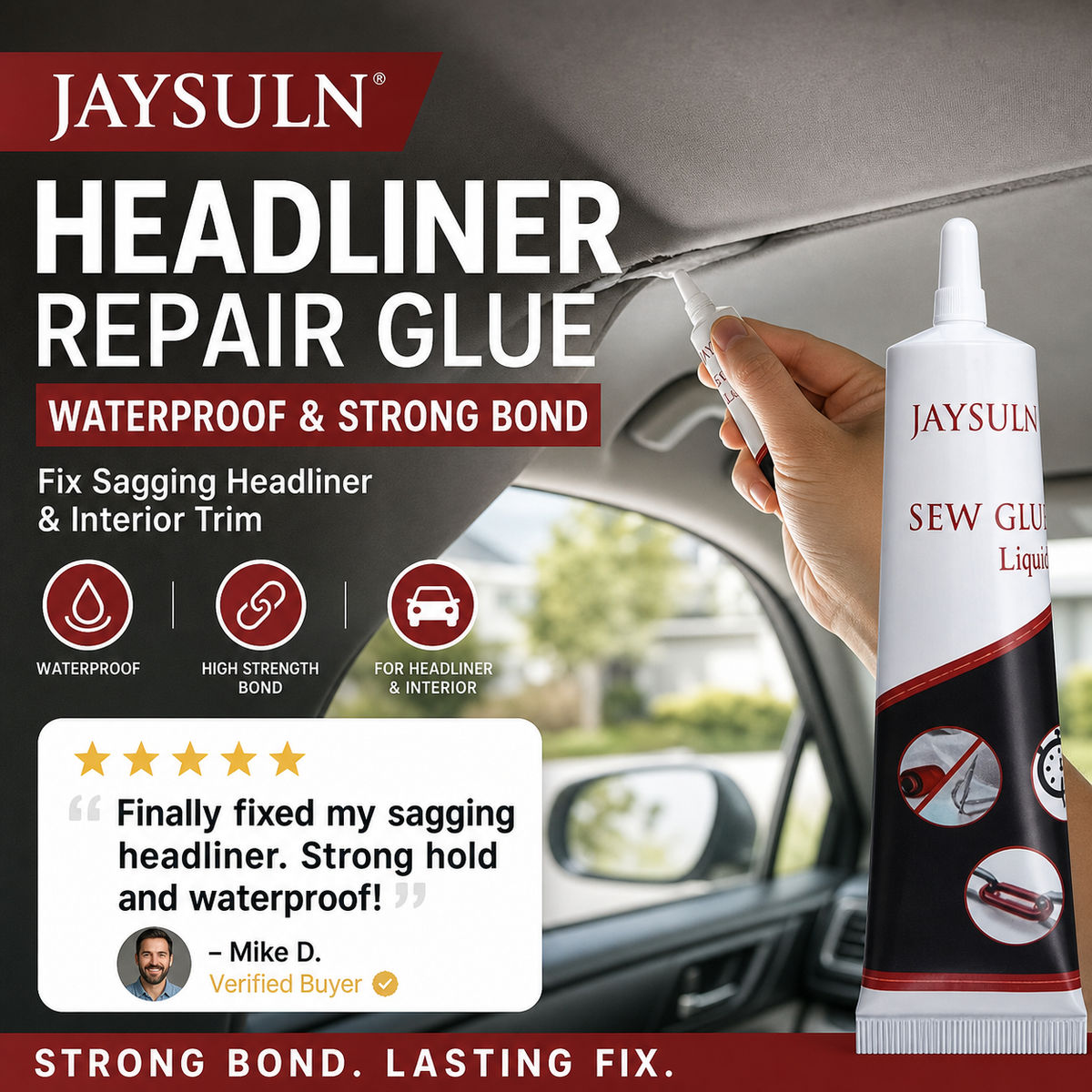 🎉49K+ Sold 🚗 Waterproof Car Headliner Repair Glue, High Strength Adhesive for Sagging Car Ceiling & Interior