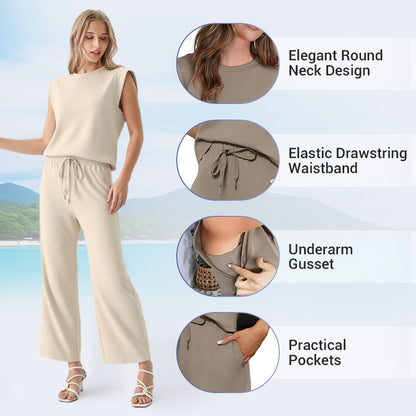 2026 New Women's Casual Sleeveless Top & Wide-Leg Pants Set