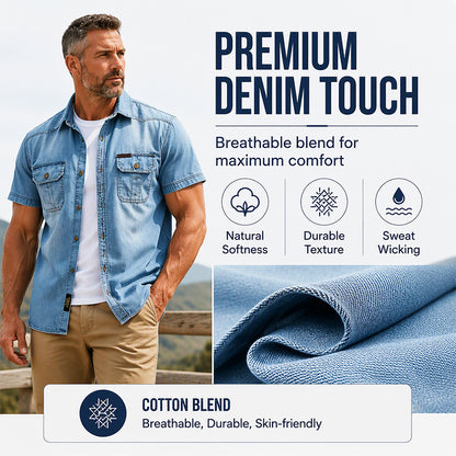 👕 Men’s Washed Denim Shirt – Rugged Charm, Effortless Cool 💙