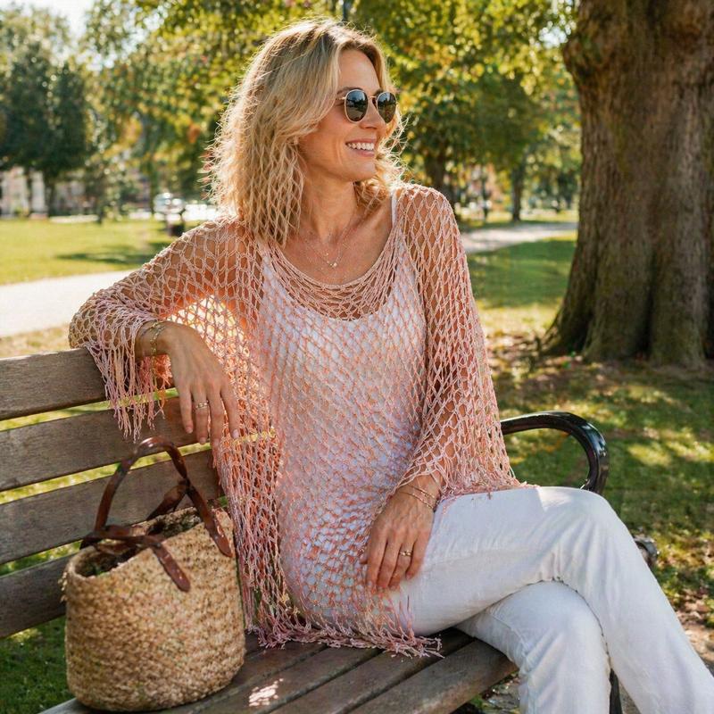 🏆 Last Day Special Price 💲9.99! 💐Summer Metallic Crochet Cover-Up – Lightweight, Flowy & Effortlessly Stylish summer outfit