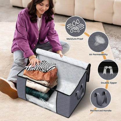 6-piece/12 piece clothing storage bag with foldable thick cloth blanket, used for organizing clothing storage bags and bedding bags (gray)