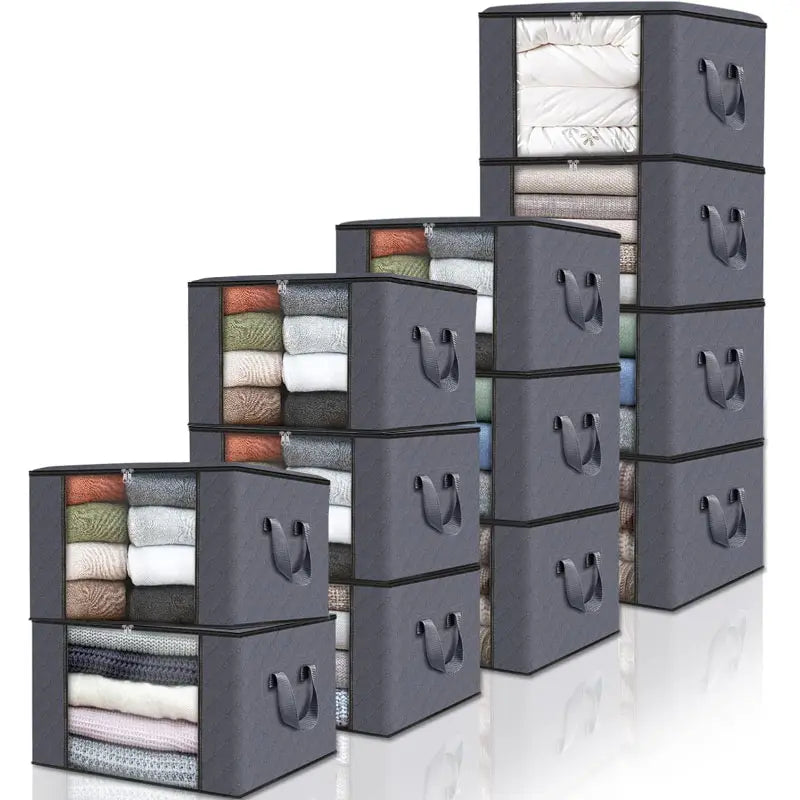 6-piece/12 piece clothing storage bag with foldable thick cloth blanket, used for organizing clothing storage bags and bedding bags (gray)