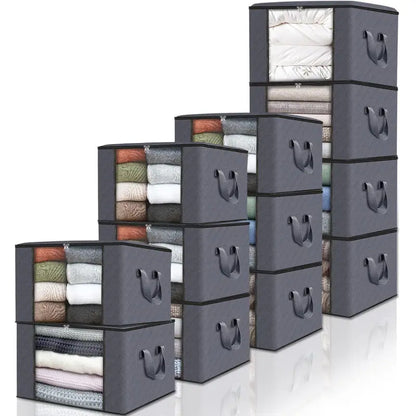 6-piece/12 piece clothing storage bag with foldable thick cloth blanket, used for organizing clothing storage bags and bedding bags (gray)