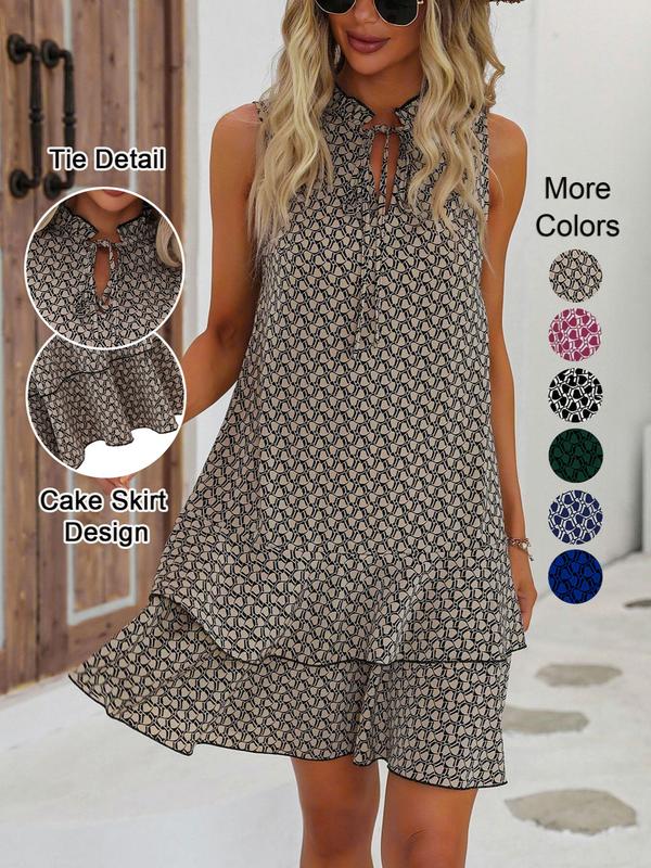 👗 LIMITED-TIME 50% OFF! ✨ Women's Geometric Print Bow Dress – Abstract Art, Decorative Bow, Flattering Fit 💃