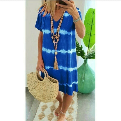 👗Tie-Dye Striped Short Sleeve T-Shirt Dress – Soft & flowy – Perfect for summer, beach or casual days – comfortable and stylish 🌊✨