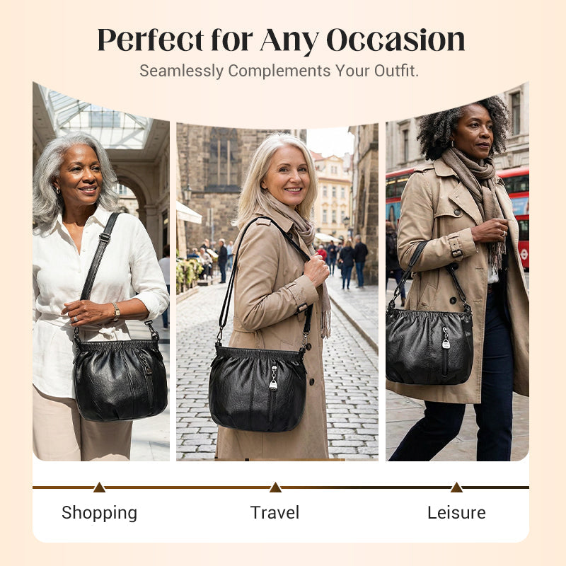 👜 50% OFF NOW! 🎀 Casual Pleated Bucket Leather Handbag – Soft Leather, Versatile Style & Adjustable Shoulder Strap ✨
