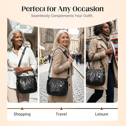 👜 50% OFF NOW! 🎀 Casual Pleated Bucket Leather Handbag – Soft Leather, Versatile Style & Adjustable Shoulder Strap ✨