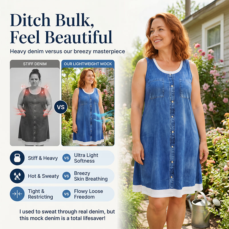 Women's Faux Two-Piece Denim Print Dress