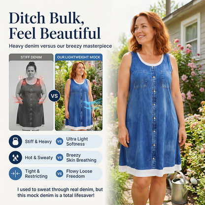 Women's Faux Two-Piece Denim Print Dress
