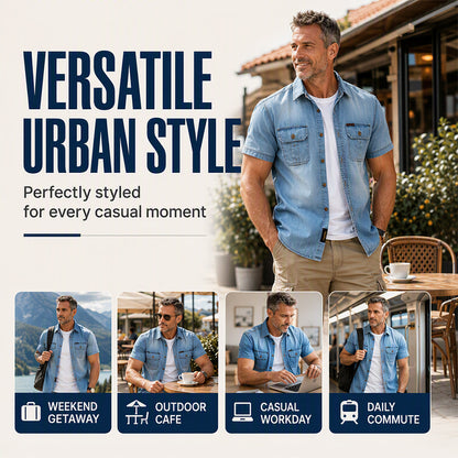 👕 Men’s Washed Denim Shirt – Rugged Charm, Effortless Cool 💙