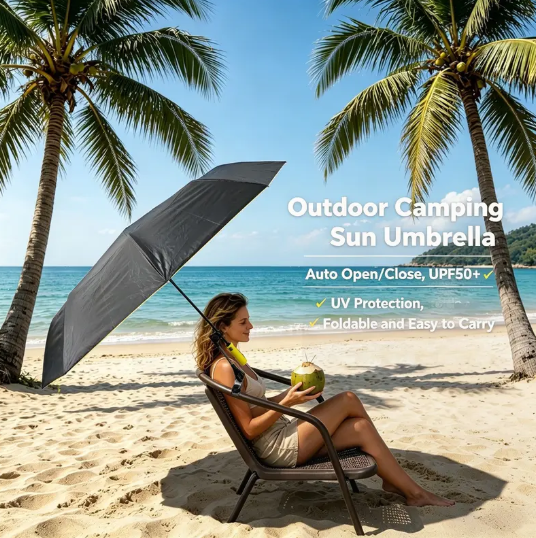 Outdoor Camping Sunshade Umbrella with Clip, Sun Parasol Umbrella, 49-Inch Large Canopy, UV Protection, Beach Gear, Ideal for Travel, Fishing, Golf, Sports Events, Lightweight Canopy