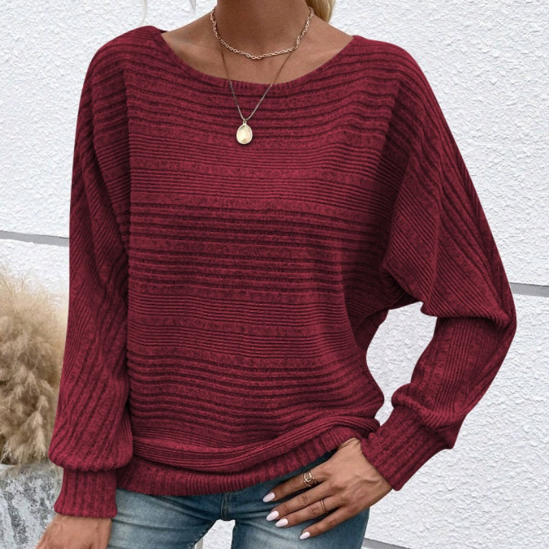 🎁New arrival 50% OFF💥Solid Round-Neck Striped Top with Long Sleeves