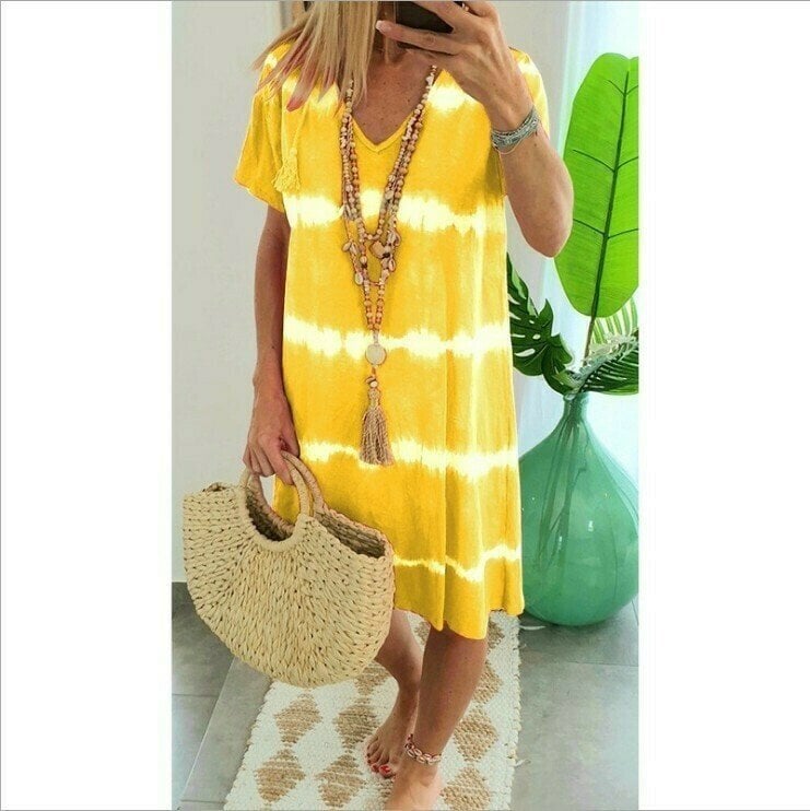 👗Tie-Dye Striped Short Sleeve T-Shirt Dress – Soft & flowy – Perfect for summer, beach or casual days – comfortable and stylish 🌊✨