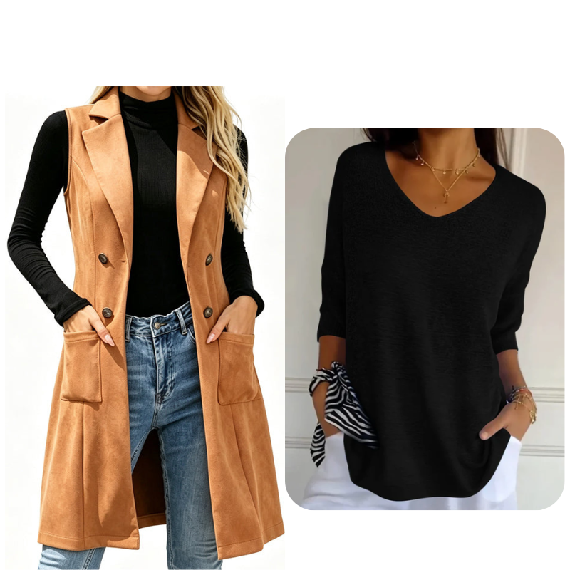 Women's Breasted Long Vest with Pockets
