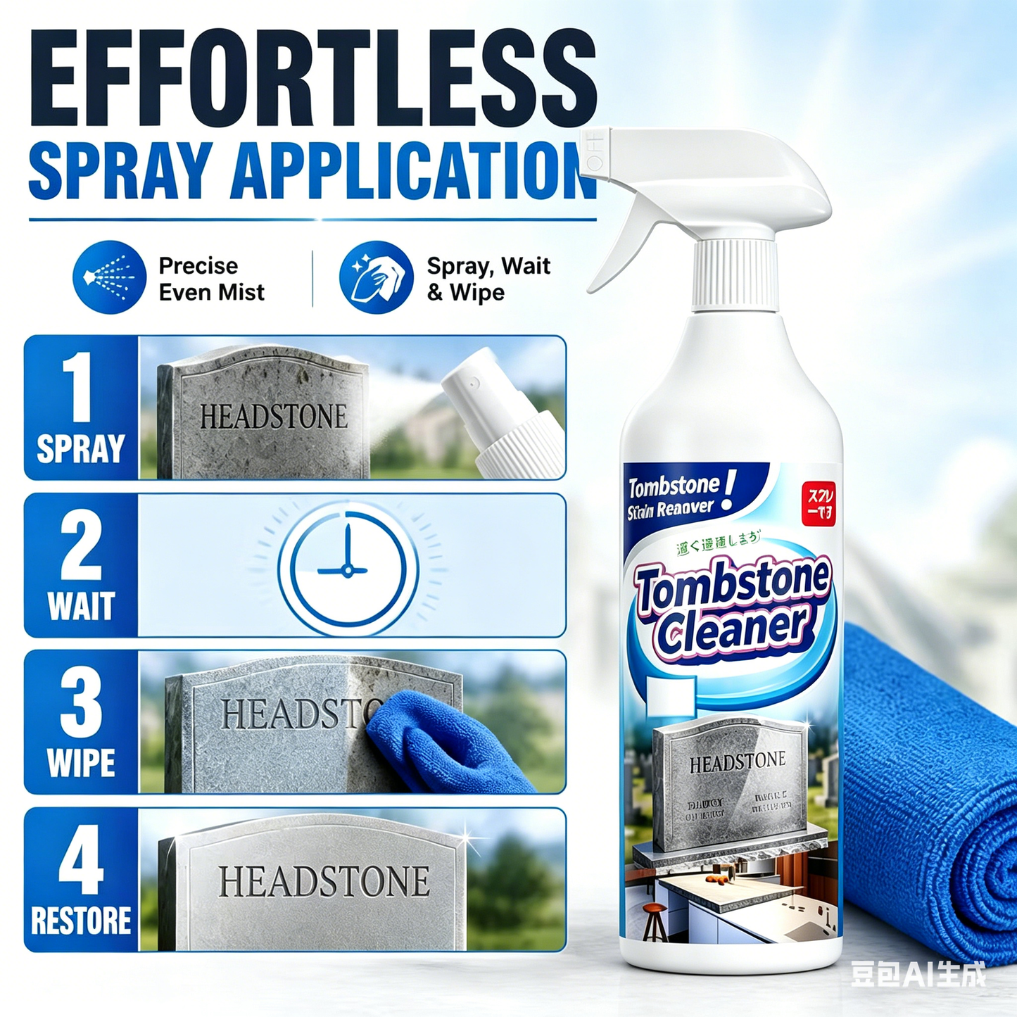 🔥Graveyard Moss Cleaner-Multi-functional stain remover spray-professionally removes moss and dirt from tombstones, stone cleaner