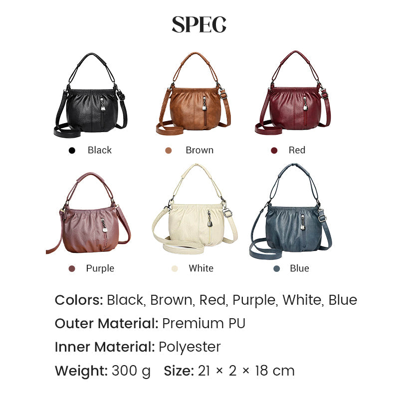👜 50% OFF NOW! 🎀 Casual Pleated Bucket Leather Handbag – Soft Leather, Versatile Style & Adjustable Shoulder Strap ✨