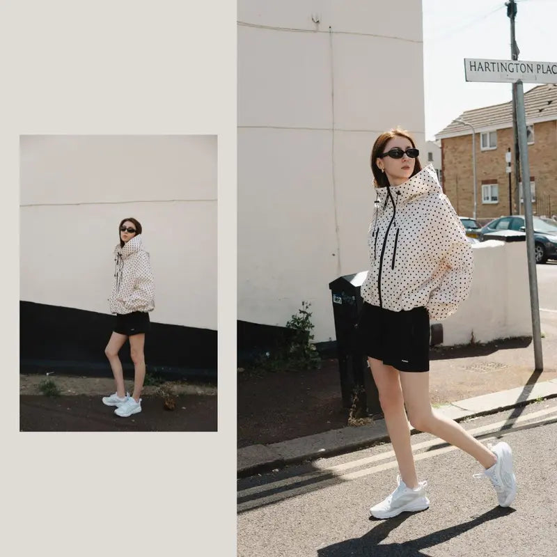 Wide-Brim Hood Short Oversized Rain Jacket With Bubble Hem,👍⛈️Waterproof & Lightweight & Adjustable Cuffs