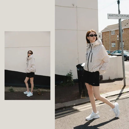 Wide-Brim Hood Short Oversized Rain Jacket With Bubble Hem,👍⛈️Waterproof & Lightweight & Adjustable Cuffs