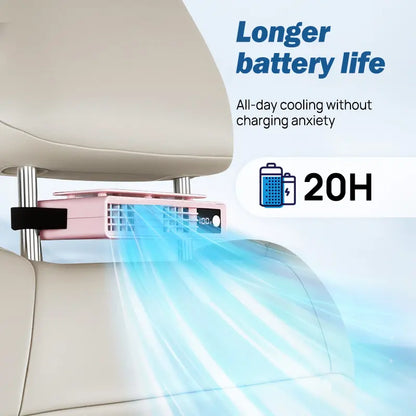 2026 Car Seat Fan Sunvisor Clip Fan, USB Rechargeable Fan with LED Display, 360° Rotation, 100 Speeds Adjustment, Detachable Clip, Magic Tape, 20Hr 3000mAh Battery Summer Fan for Car Baby Stroller Backseat