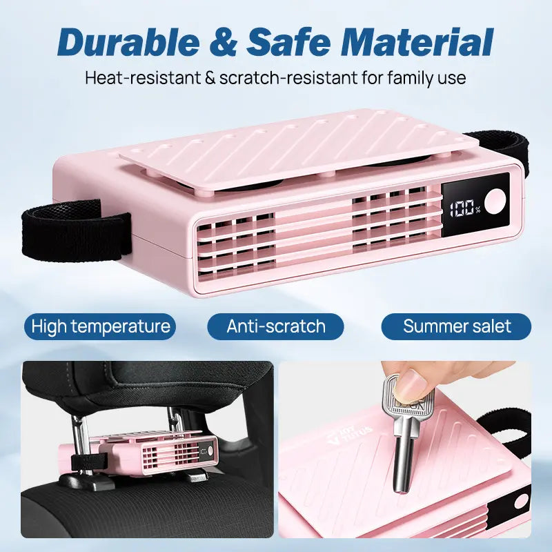 2026 Car Seat Fan Sunvisor Clip Fan, USB Rechargeable Fan with LED Display, 360° Rotation, 100 Speeds Adjustment, Detachable Clip, Magic Tape, 20Hr 3000mAh Battery Summer Fan for Car Baby Stroller Backseat