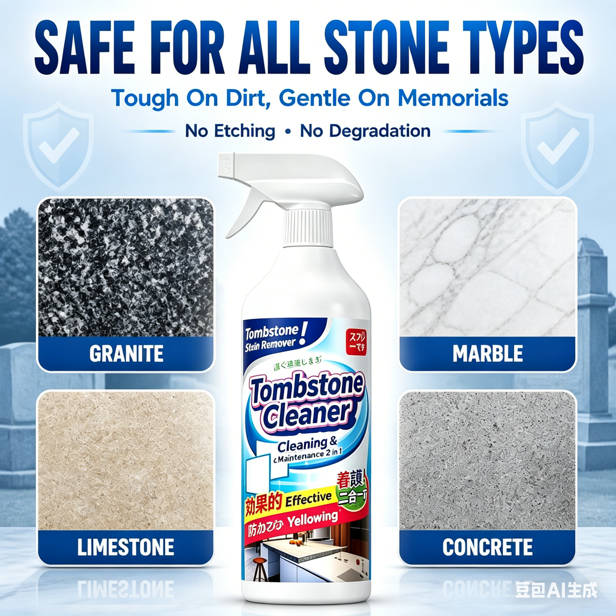 🔥Graveyard Moss Cleaner-Multi-functional stain remover spray-professionally removes moss and dirt from tombstones, stone cleaner