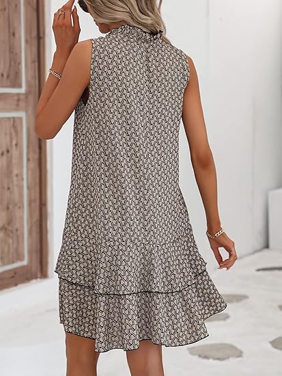 👗 LIMITED-TIME 50% OFF! ✨ Women's Geometric Print Bow Dress – Abstract Art, Decorative Bow, Flattering Fit 💃