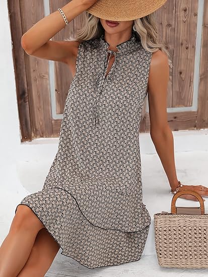 👗 LIMITED-TIME 50% OFF! ✨ Women's Geometric Print Bow Dress – Abstract Art, Decorative Bow, Flattering Fit 💃