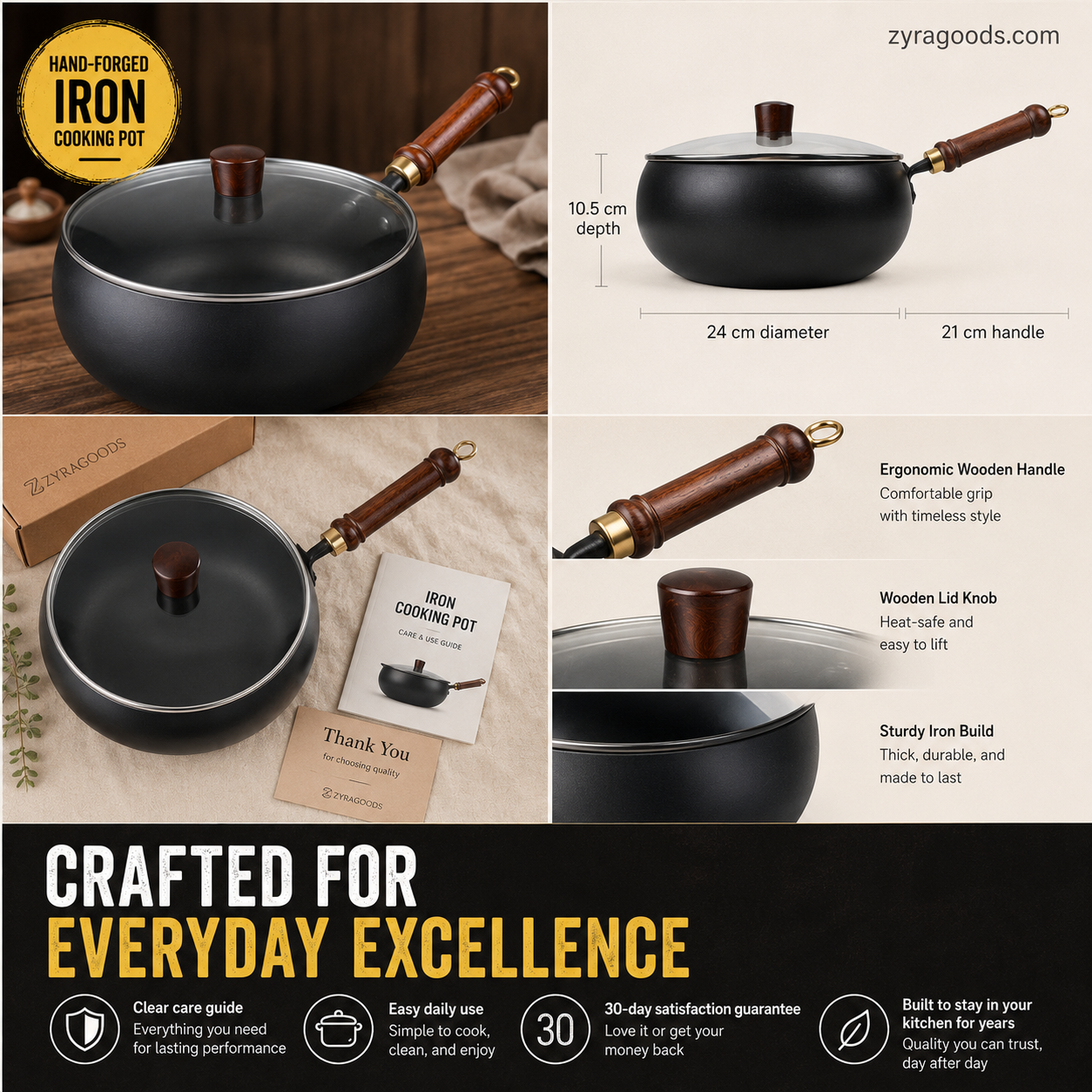 🔥Hot Sale 50% OFF🔥 Unenameled Artisan Cast Iron Casserole Pot, Pre-Seasoned Cast Iron Dutch Oven for Stovetop, Grill & Oven Cooking