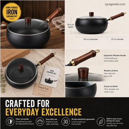 🔥Hot Sale 50% OFF🔥 Unenameled Artisan Cast Iron Casserole Pot, Pre-Seasoned Cast Iron Dutch Oven for Stovetop, Grill & Oven Cooking