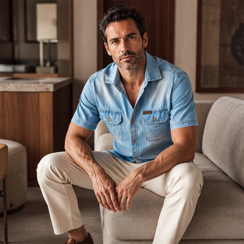 👕 Men’s Washed Denim Shirt – Rugged Charm, Effortless Cool 💙